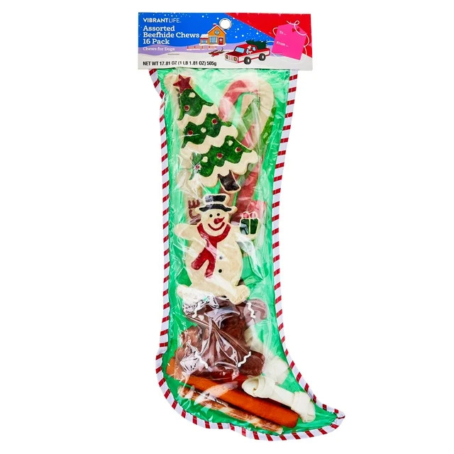 Vibrant Life Stocking with Assorted Rawhide Chews, Holiday Treats for Dogs, Dry, 17.81 oz, 16 Cou... | Walmart (US)