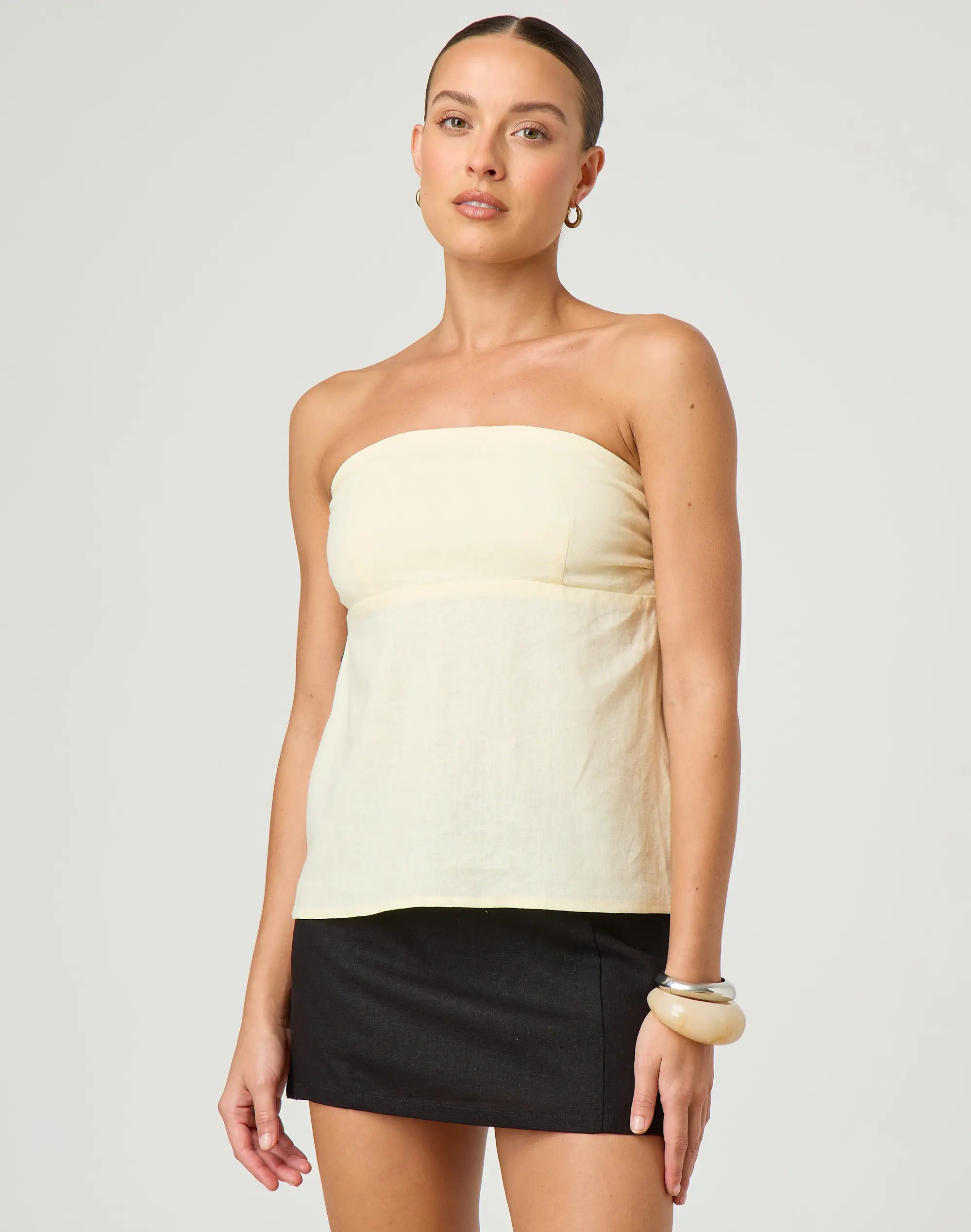 Linen Blend Strapless Tie Back Top | Glassons (NZ)