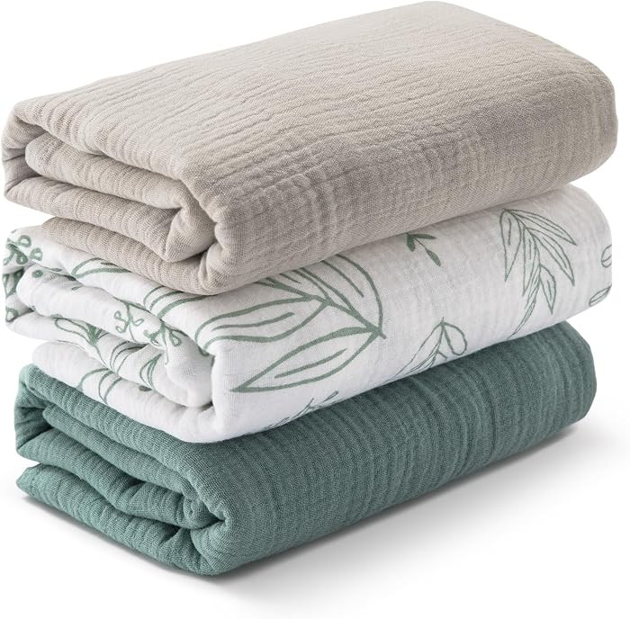 Muslin Swaddle Blankets for Newborn, 3 Pack Breathable Soft Receiving Blanket, Large 38 x 40 inch... | Amazon (US)