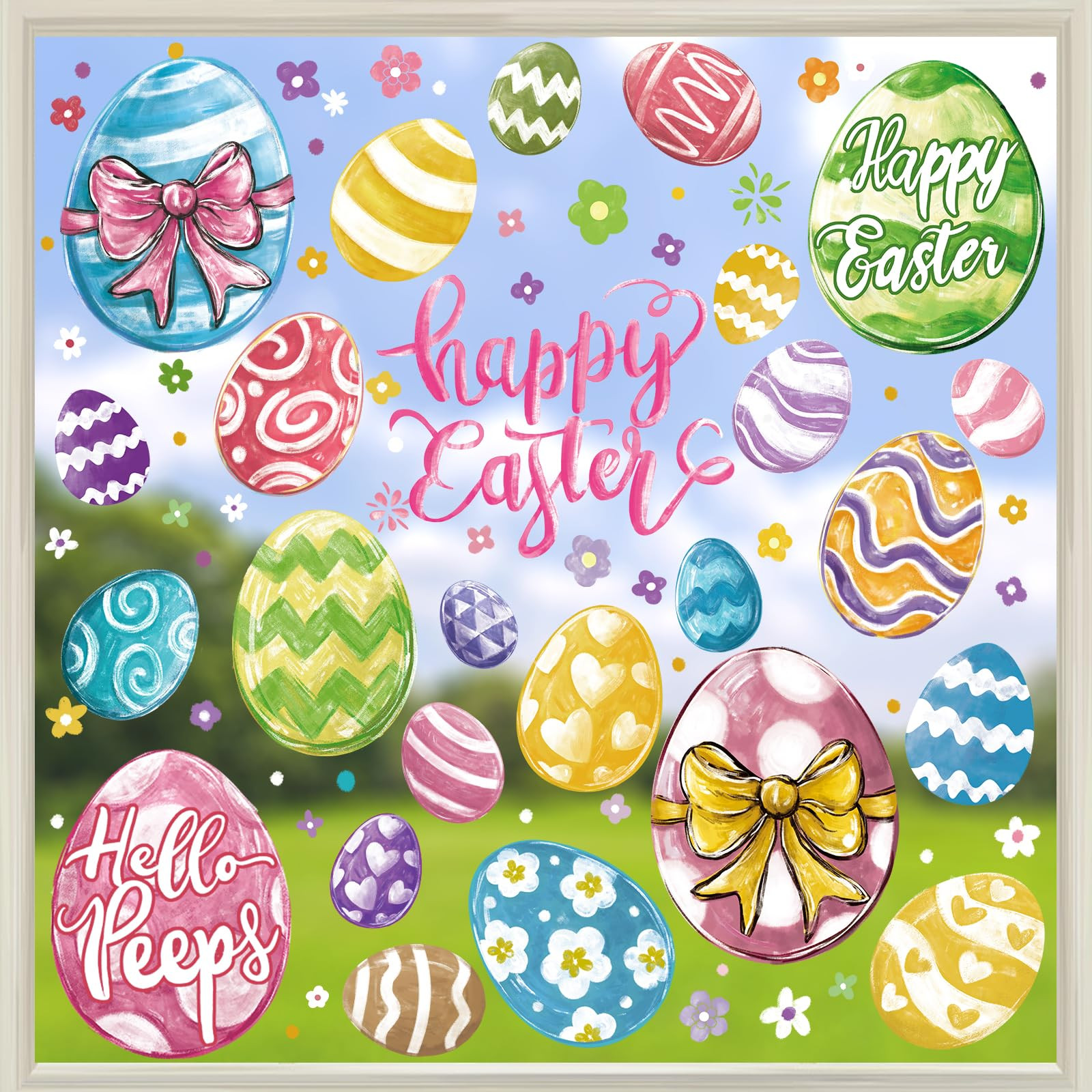 DIYDEC 6 Sheets Easter Window Clings Large Easter Eggs Window Decals Oil Painting Eggs Flowers St... | Amazon (US)