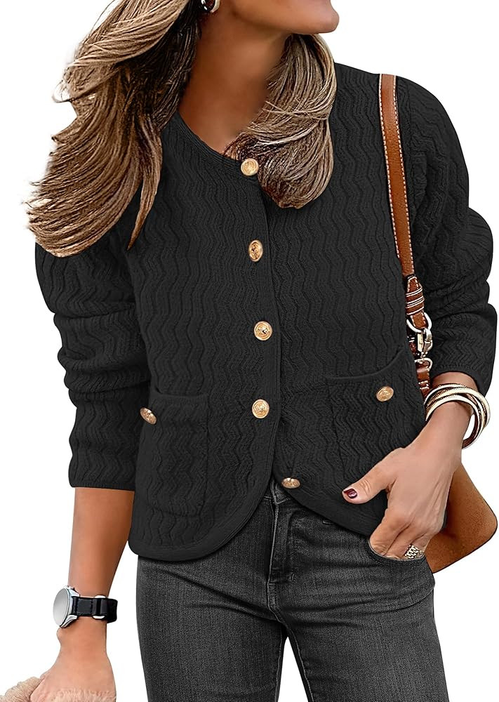 Caracilia Women's Cropped Cardigan Sweaters Open Front Button Down Knit Lady Jackets Outerwear wi... | Amazon (US)