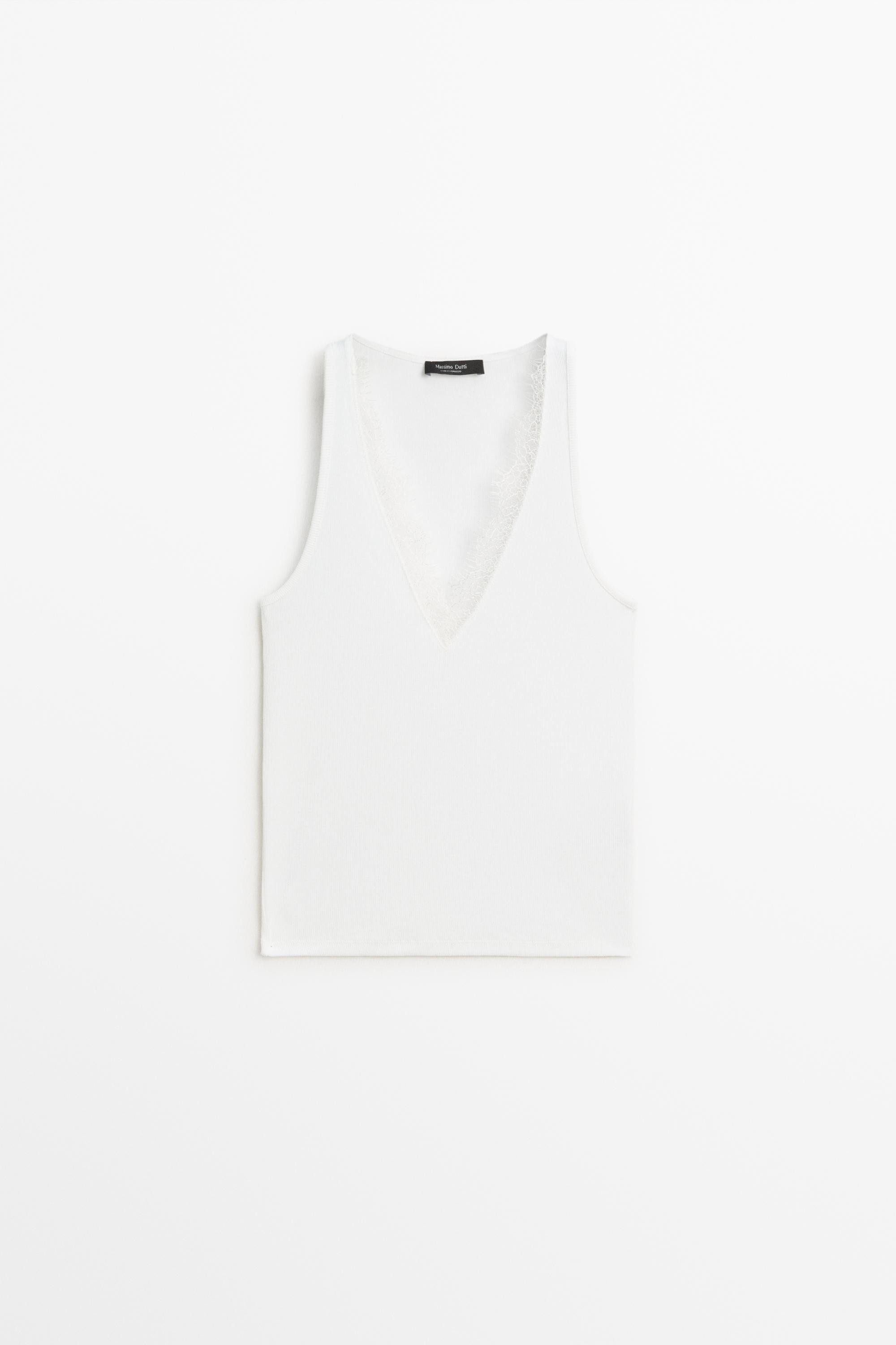 V-neck lace trim camisole top | Massimo Dutti US