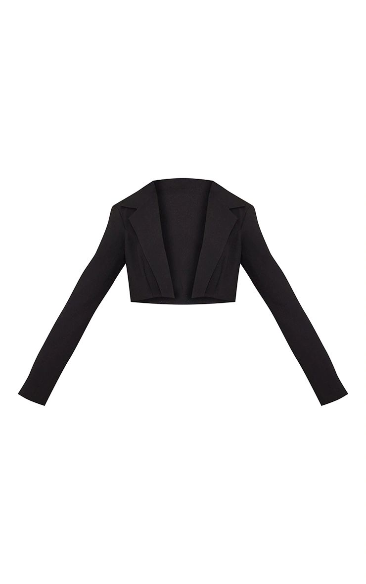 Black Basic Seam Detail Woven Cropped Blazer | PrettyLittleThing US