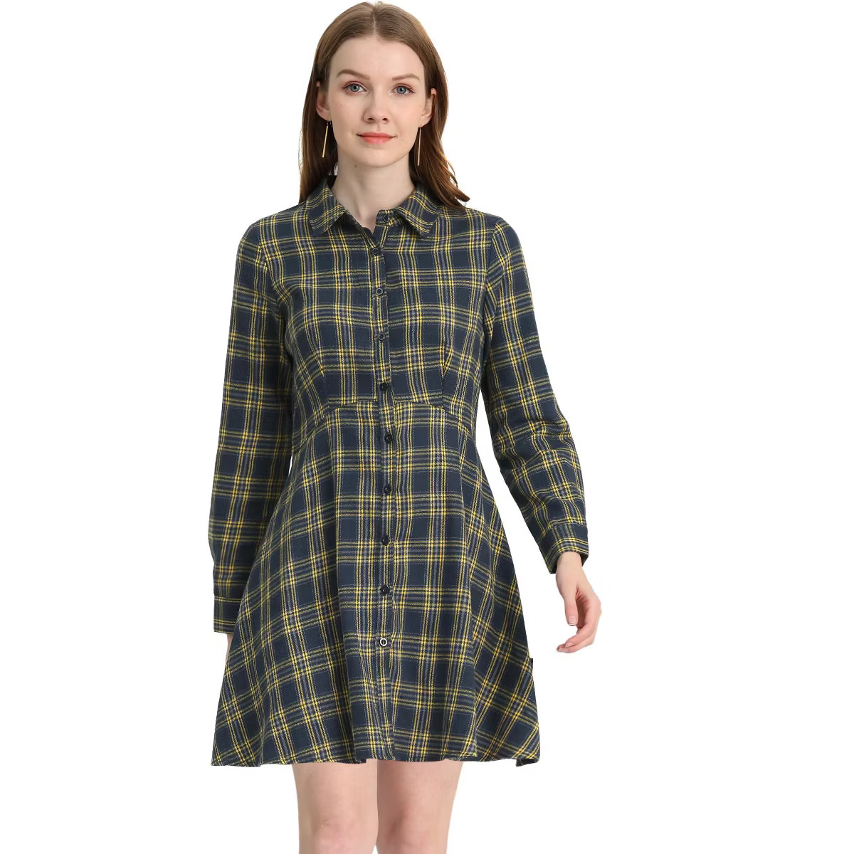 INSPIRE CHIC Women's Plaid Button Down Cotton Mini A-Line Shirt Dress | Target