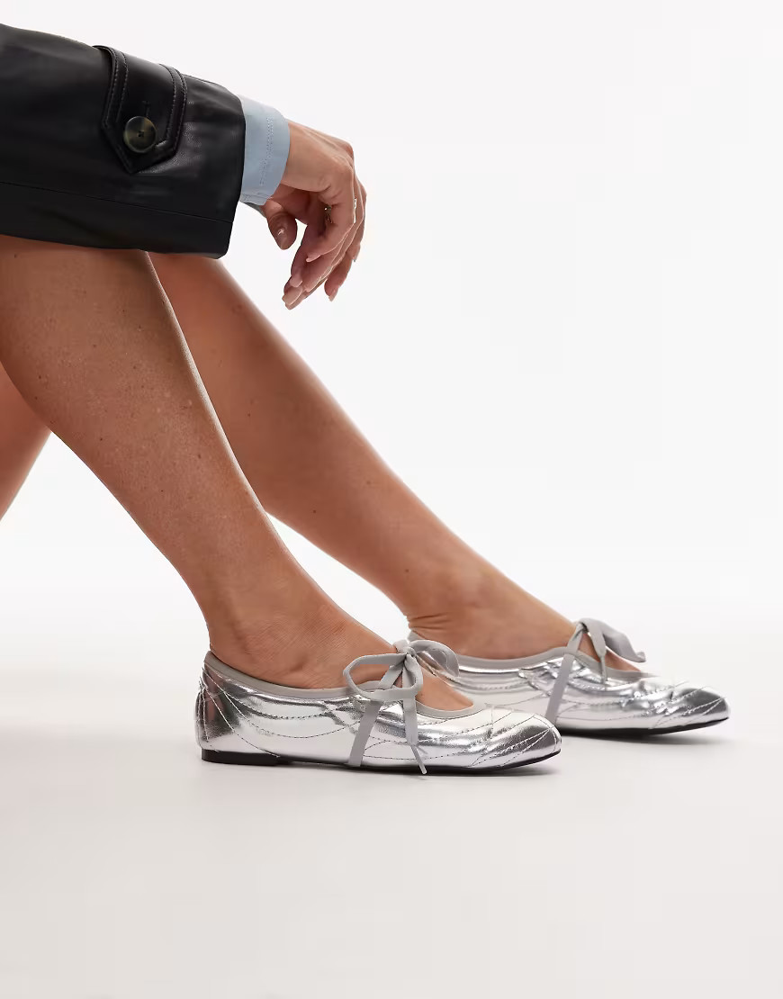 JW PEI Erika topstitching lace up ballet flats in silver | ASOS (Global)