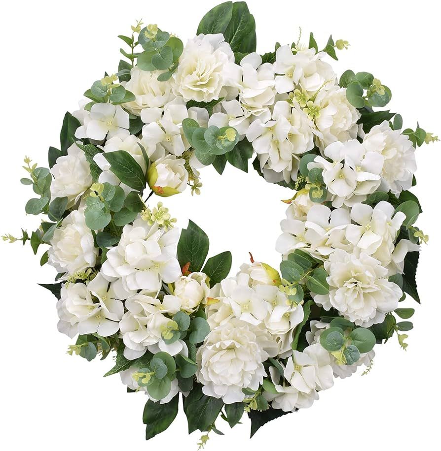 Hydrangeas Spring Wreath for Front Door 22-24 Inch, Greenery Summer Door Wreaths with White Peony... | Amazon (US)