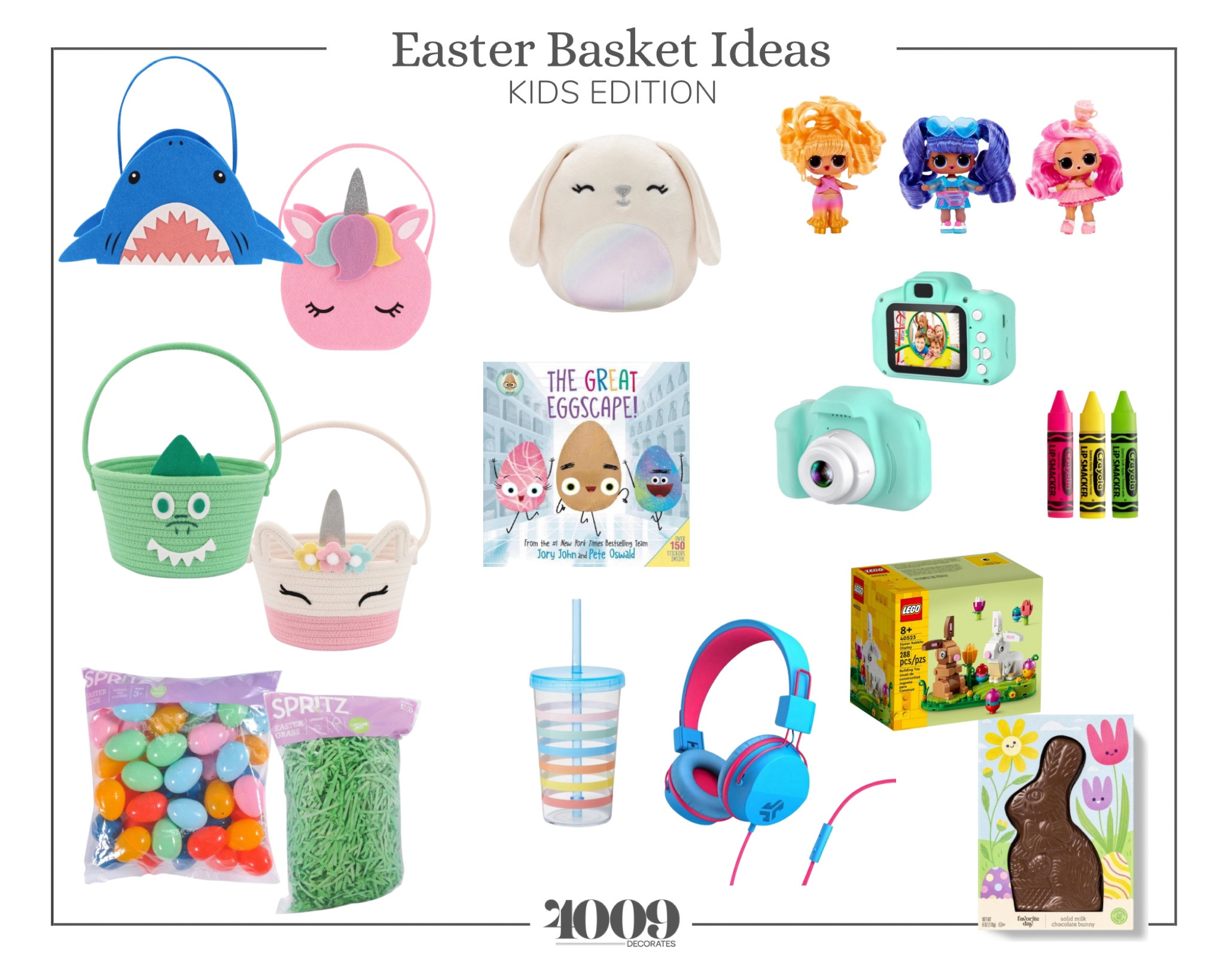 Great Easter basket gift ideas for kids! 
Lip gloss, squishmallows, candy, book, headphones, cup, chocolate, legos, camera, l.o.l dolls

#LTKSeasonal #LTKkids #LTKGiftGuide