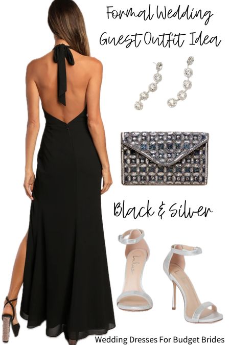 Chic wedding guest outfit idea in black and silver. 

#blacktiewedding #formalwedding #blackmaxidress #weddingguestdress #longeveninggown 

#LTKStyleTip #LTKWedding #LTKSeasonal