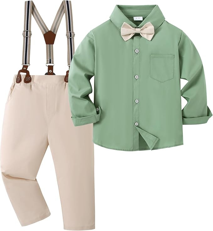YALLET Toddler Boy Clothes Suit, Formal Dress Shirt with Bowtie+Suspender Pants Boy Gentleman Wed... | Amazon (US)