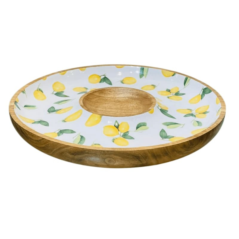 Lemon Print Chip & Dip Wood Tray, 14" | At Home