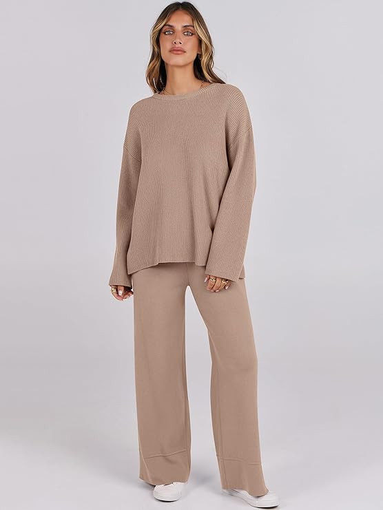 ANRABESS Womens Two Piece Outfits Sweater Lounge Sets Pullover Wide Leg Matching Sets Casual Loos... | Amazon (US)