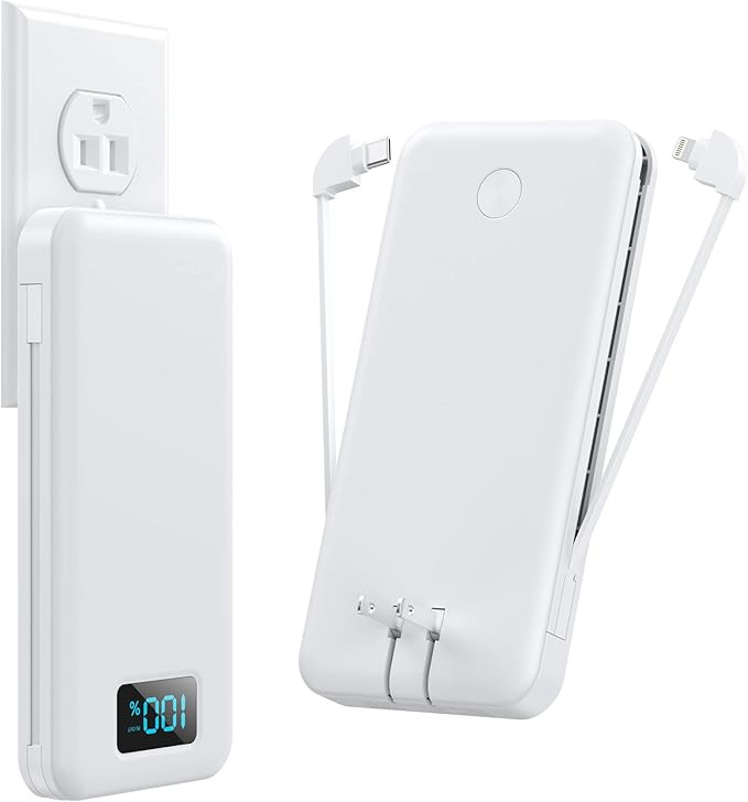 Portable Charger with Built-in Cables & AC Wall Plug,Ultra Slim 13800mAh USB-C Power Bank,4 Outpu... | Amazon (US)