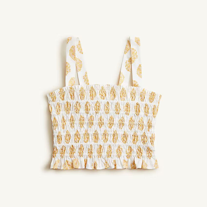 Smocked tube top in gathered floral block print | J. Crew US