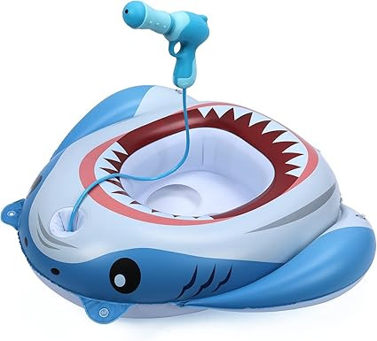 Inflatable Shark Pool Floats for Kids Toddler, Pool Toys with Water Gun, Shark Ship Toys for Boys... | Amazon (US)
