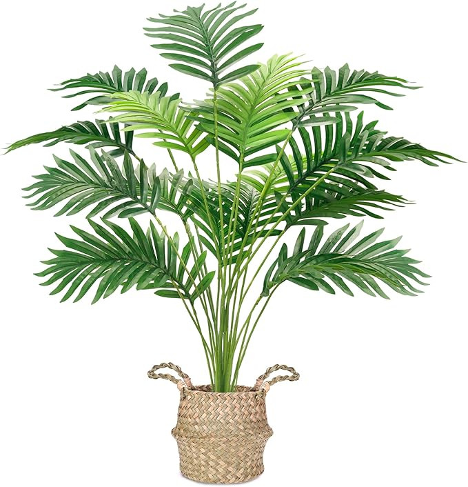 Der Rose Fake Palm Tree 28Inch Tall Fake Plant Potted Faux Areca Artificial Tree with Hand-Woven ... | Amazon (US)