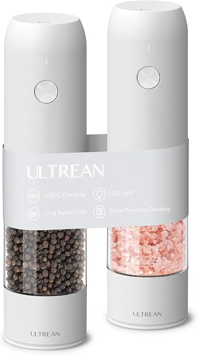 Ultrean Electric Salt and Pepper Grinder Set, Rechargeable,White | Amazon (US)