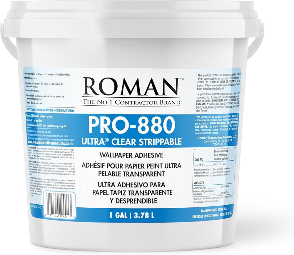 PRO-880 Wallpaper Adhesive & Paste for Any Wallcovering - Ultra Clear Strippable, 1 Gallon(330 sq... | Amazon (US)