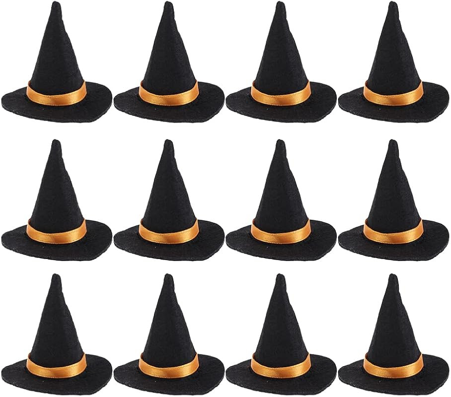 Toyvian 12PCS Halloween Mini Witch Hat Small Witch Hats for Crafts Mini Felt Hats DIY Crafts Wine... | Amazon (US)