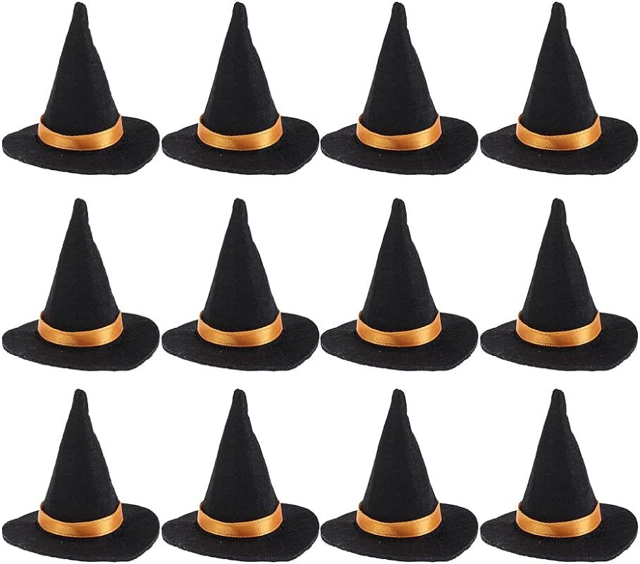 Toyvian 12PCS Halloween Mini Witch Hat Small Witch Hats for Crafts Mini Felt Hats DIY Crafts Wine... | Amazon (US)
