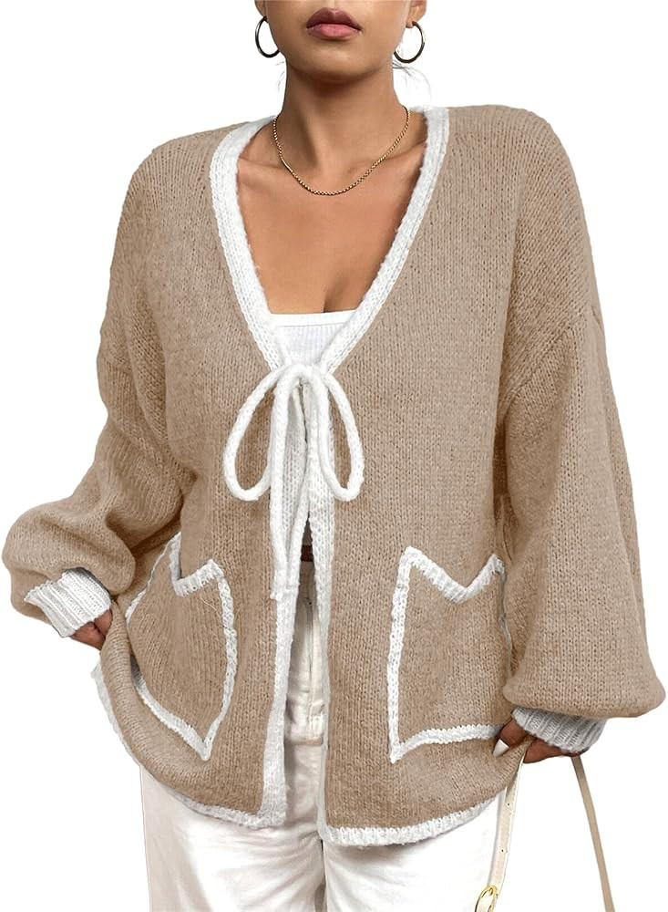 EliteLand Women's Plus Size Cardigan Sweater Knit Open Front Long Sleeve Cover Up Casual Tops wit... | Amazon (US)