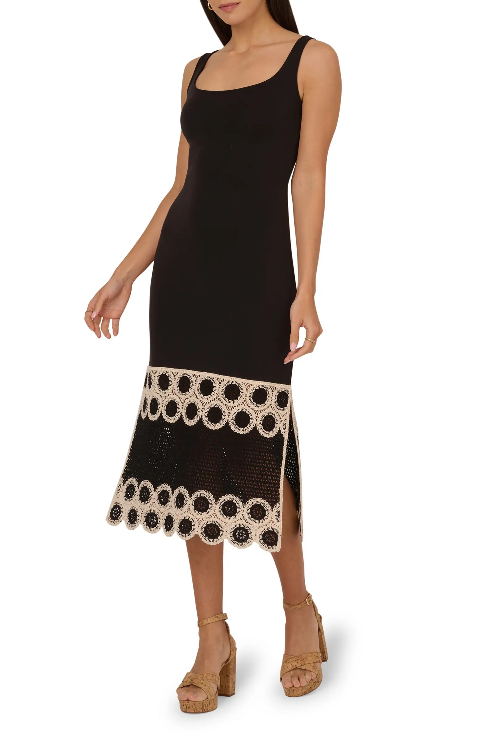 Crochet Detail Midi Sheath Dress | Nordstrom