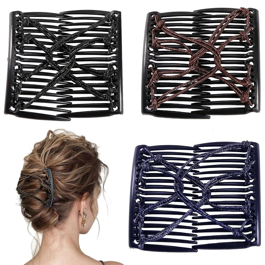 3 Pieces Elastic Magic Hair Comb Stretchy Double Comb Hair Forks Clips for Women Beaded Hairpins ... | Amazon (US)