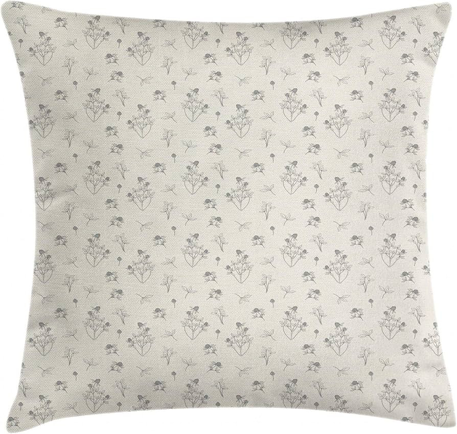 Lunarable Floral Throw Pillow Cushion Cover, Meadow Flowers and Leaves Hand-Drawn in Retro Style ... | Amazon (US)