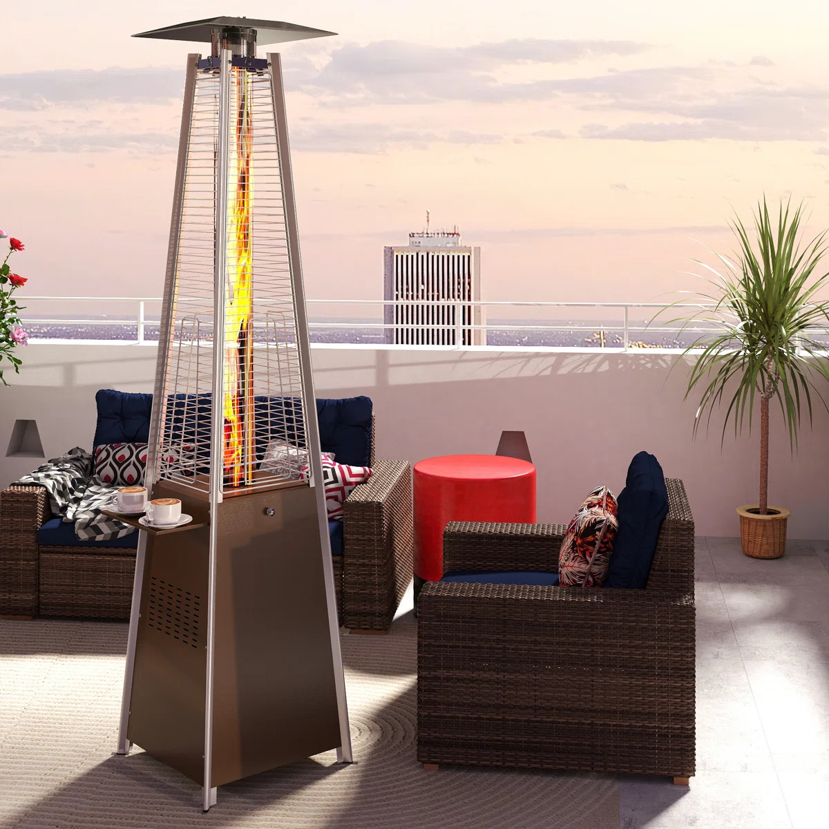 48,000 BTU Propane Standing Patio Heater with Wheels and Small Table Top Pyramid Outdoor Patio He... | Wayfair North America