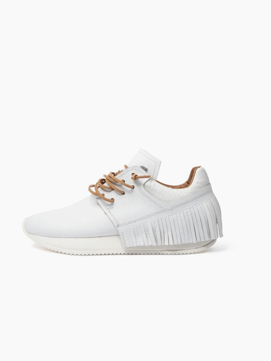 Esseutesse Leather Fringe Sneaker - White | Fringe Tennis Shoes | SculptHouse