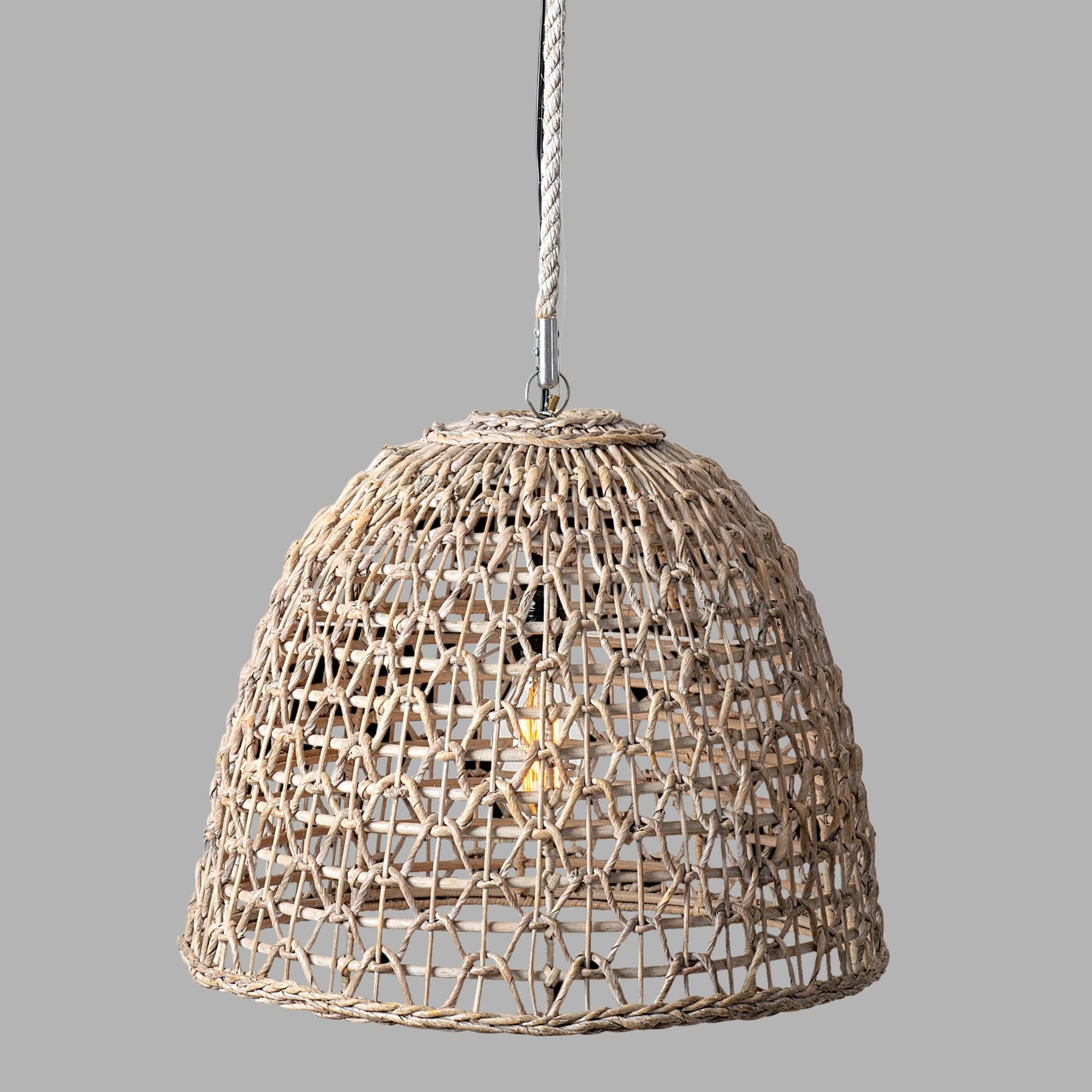 Whitewash Geometric Open Weave Abaca Luna Pendant Lamp: Natural - Natural Fiber by World Market | World Market