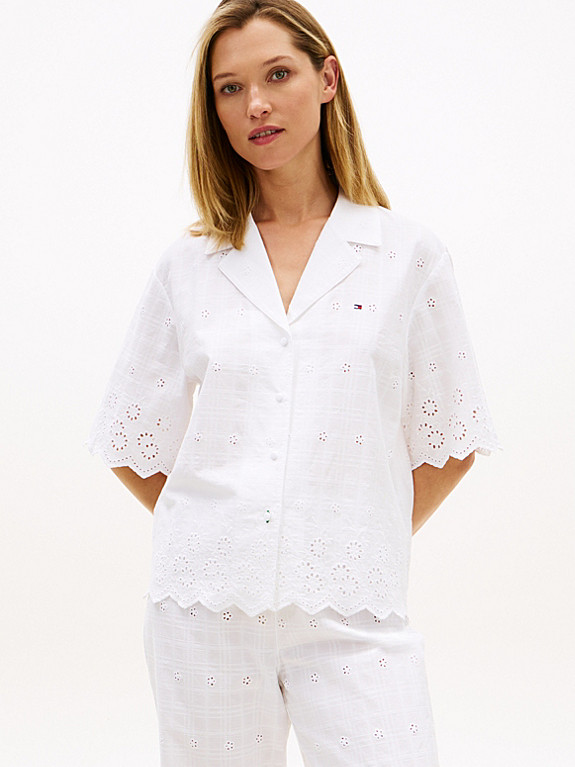 Essential Broderie Anglaise Pyjama Shirt | White | Tommy Hilfiger | Tommy Hilfiger UK