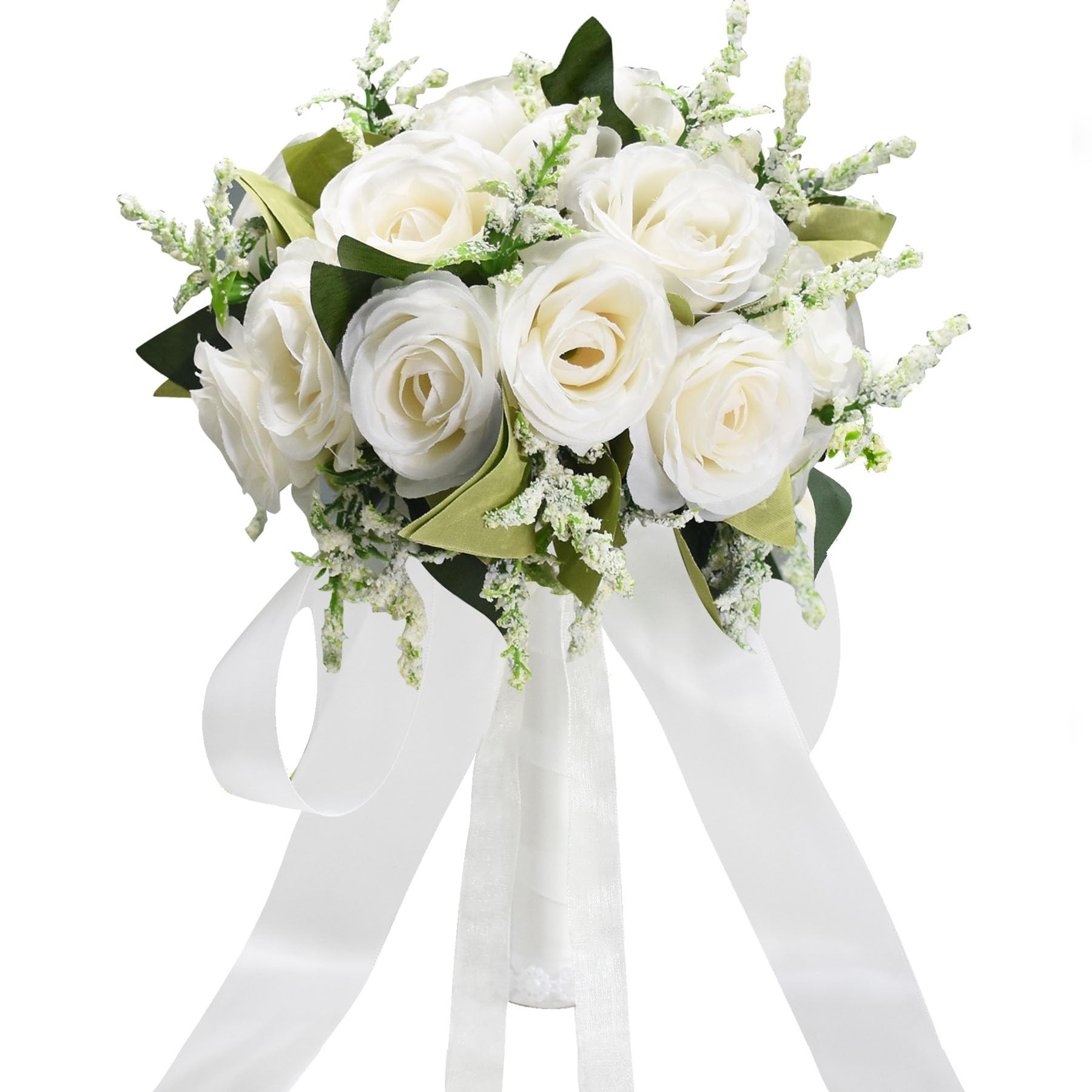 Wedding Bouquets for Bride Bridesmaid Bouquet Ivory Bridal Bouquet Artificial Roses for Wedding C... | Amazon (US)