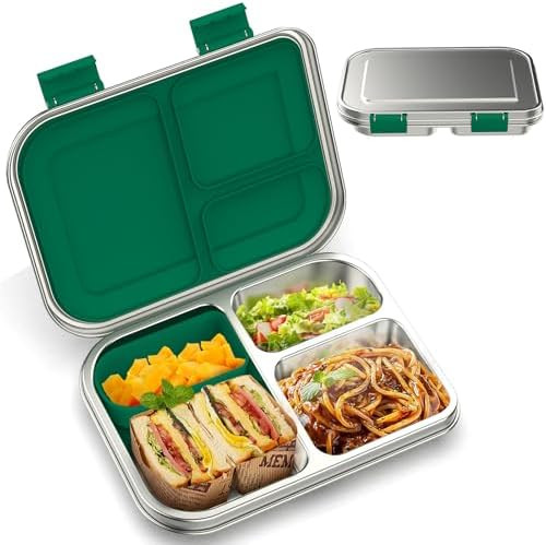 Stainless Steel Kids Leak-Resistant Bento Lunch Box, 3-Compartments with Silicone Container, Dish... | Amazon (US)