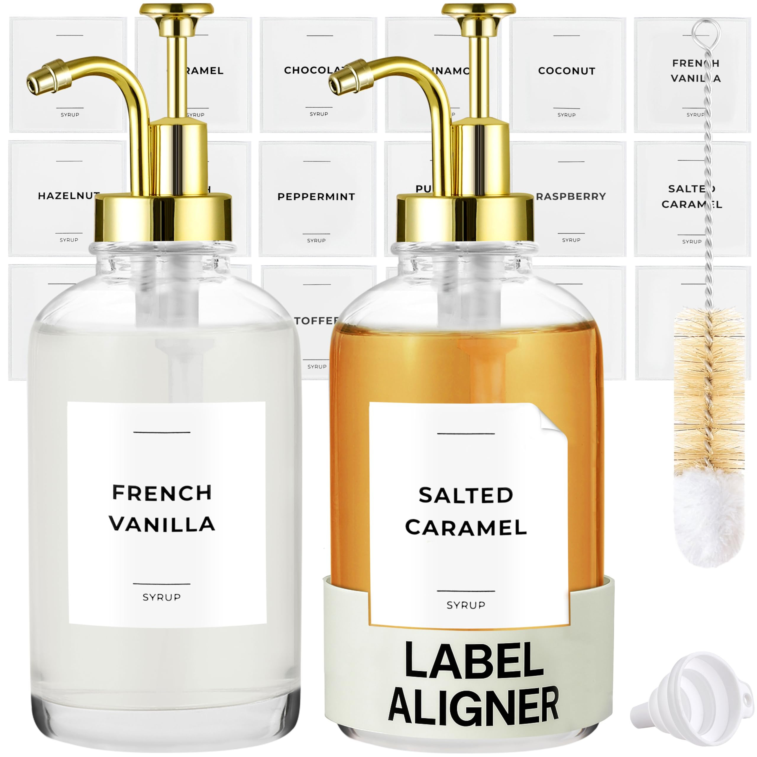 Coffee Syrup Dispenser with Pump - Includes 24 Flavor Labels - Glass Syrup Dispenser for Coffee B... | Amazon (US)