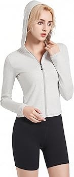 Ribbed Hoodies for Women Lightweight Full Zip Up Jackets Long Sleeves Tops Fitted Cropped Sweatsh... | Amazon (US)