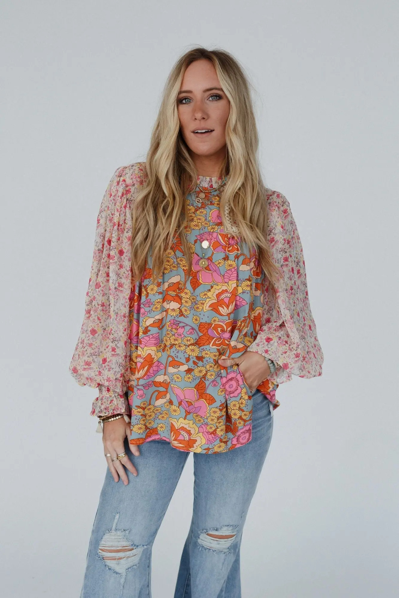 Flower Frenzy Bubble Sleeve Top — Three Bird Nest | Three Bird Nest