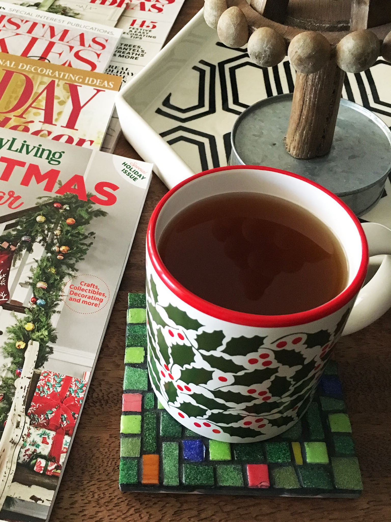 On a chilly fall day there’s nothing better than curling up with a cup of hot tea and Christmas decor magazines.

For mosaic tips, tutorials, inspiration, and so much more please visit my YouTube channel: YouTube.com/julieweilbacher. 

Follow @julieweilbacher on Instagram for all things mosaic art including: coasters - mosaic coasters - coaster set - hostess gift - teacher gift - book club gift - Colorblock - Christmas home decor - handmade holiday

#LTKhome #LTKHoliday #LTKSeasonal