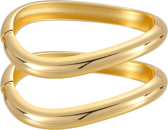 Emibele Gold Bangles for Women, 2PCS Irregular Chunky Gold Bracelet Hinged Open Bangle Bracelets ... | Amazon (UK)