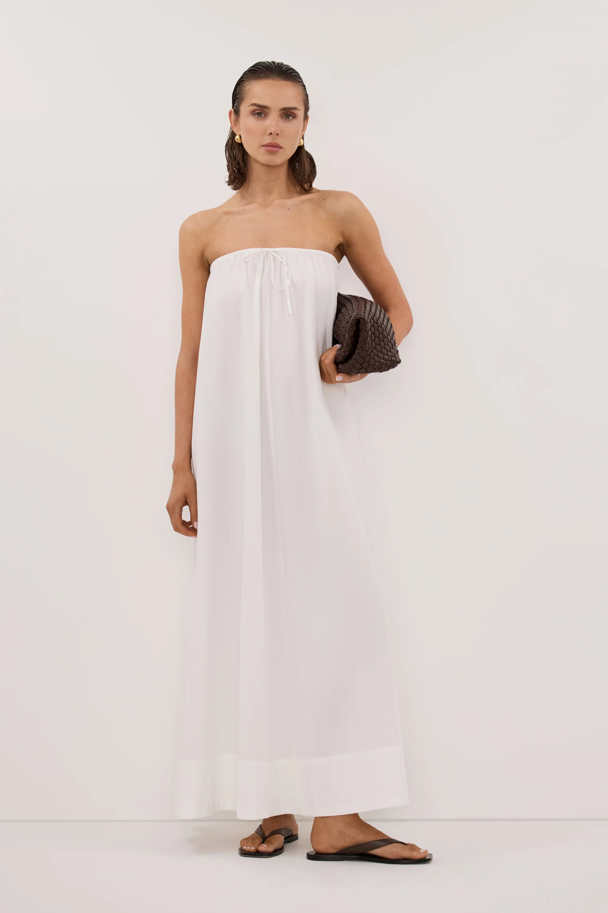 SOMMER WHITE STRAPLESS POPLIN DRESS | DISSH