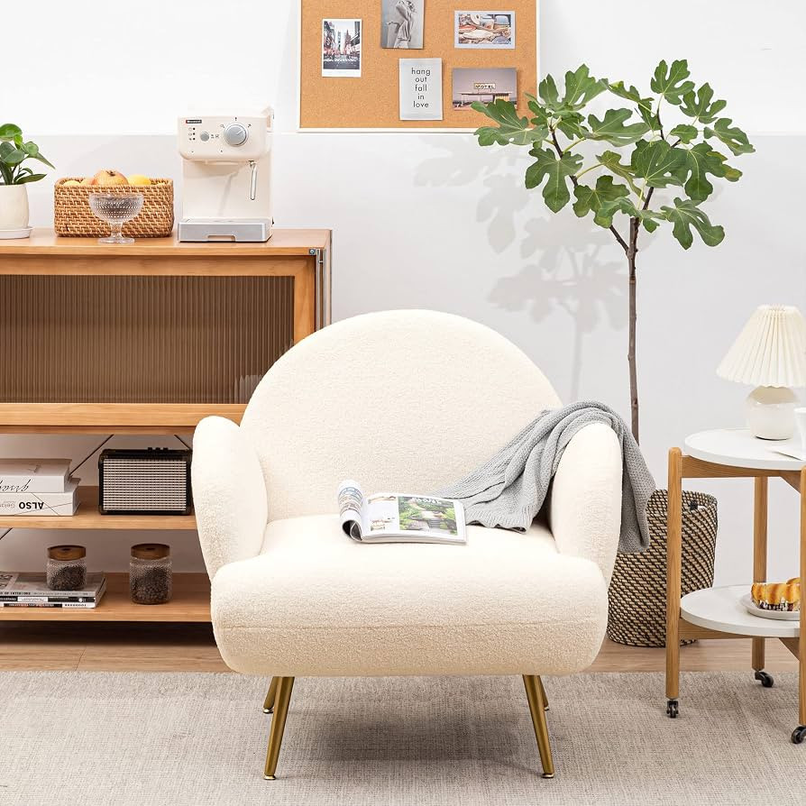 DYHOME Silla decorativa Sherpa blanca para dormitorio, silla de lectura, cómoda silla de sala de... | Amazon (US)
