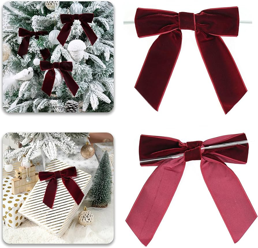 Burgundy Velvet Ribbon Christmas Bow 5 Inch Premade Maroon Bows for Christmas Tree Hanging Decora... | Amazon (US)