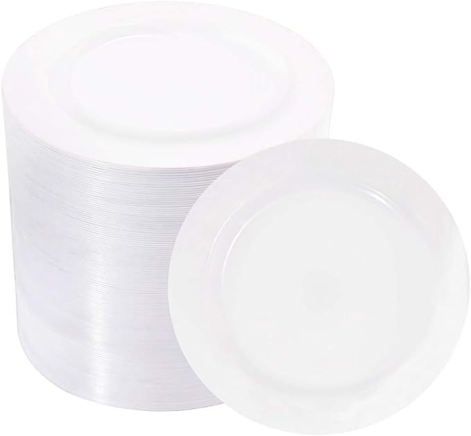 BUCLA 100Pieces White Plastic Plates -6.25inch Disposable Salad/Dessert Plates- White Premium Har... | Amazon (US)
