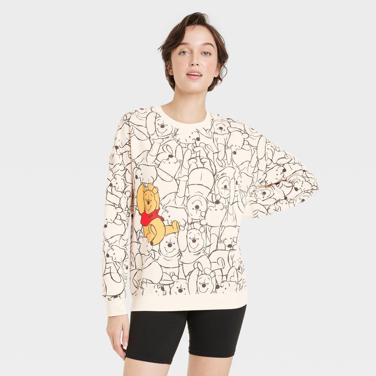 Women's Winnie the Pooh AOP Cozy Graphic Sweatshirt - Tan | Target