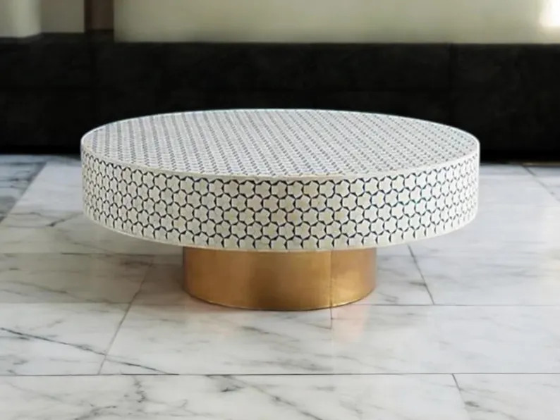 Handmade Bone Inlay Round Coffee Table | Targua Pattern | Boho Chic Home Decor | Bone Inlay Furni... | Etsy (US)