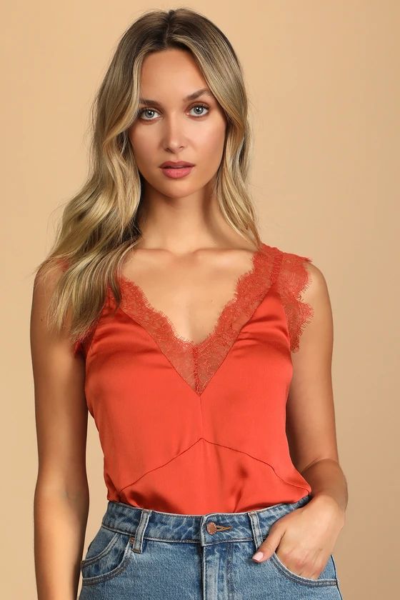 Forever Flirty Burnt Orange Lace Cami Top | Lulus (US)
