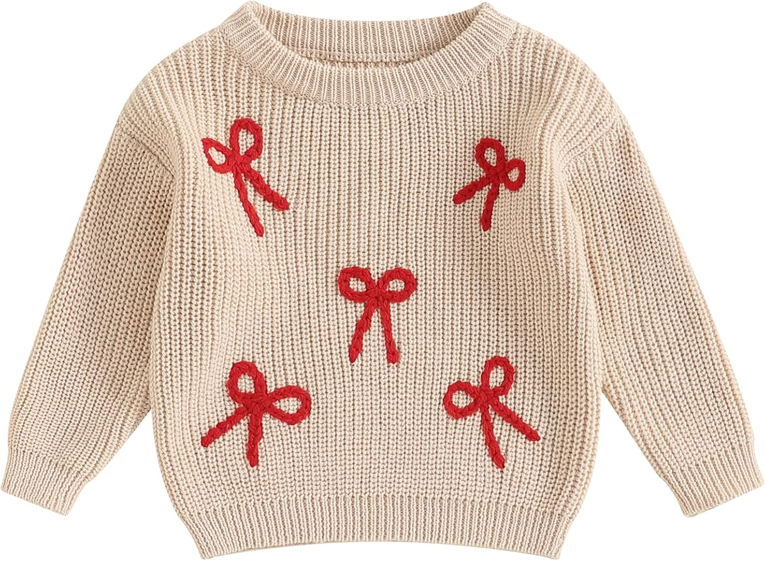 Newborn Baby Girl Sweater Long Sleeve Crew Neck Bow Embroidery Knitted Pullover Toddler Infant Gi... | Amazon (US)