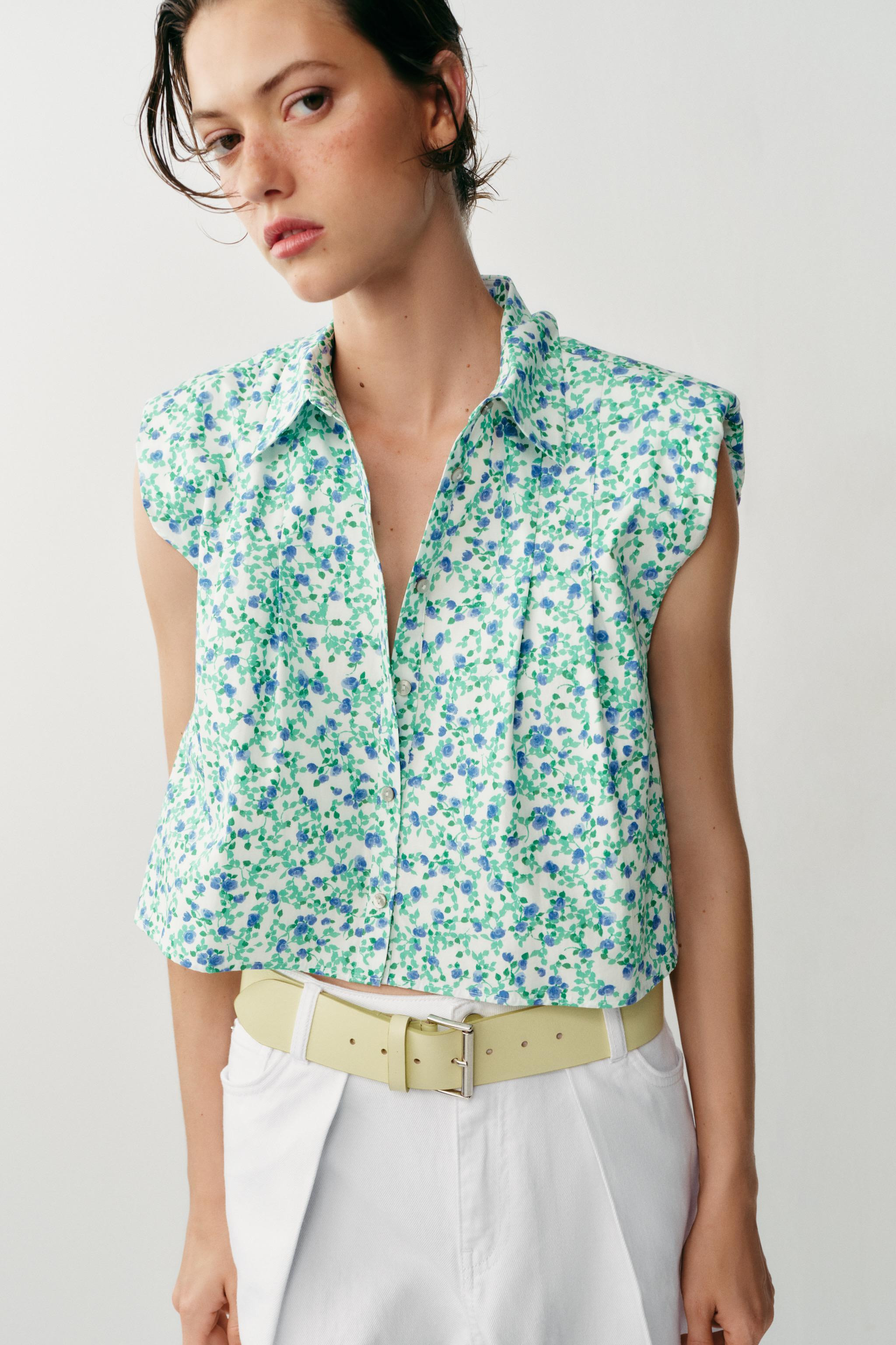 FLORAL PRINT SHOULDER PAD SHIRT | Zara US