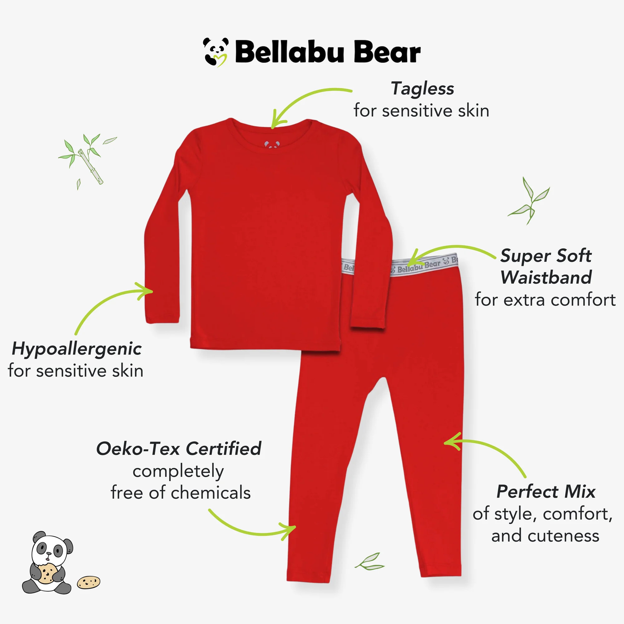 Winterberry Red Kids Bamboo Pajamas | Bellabu Bear
