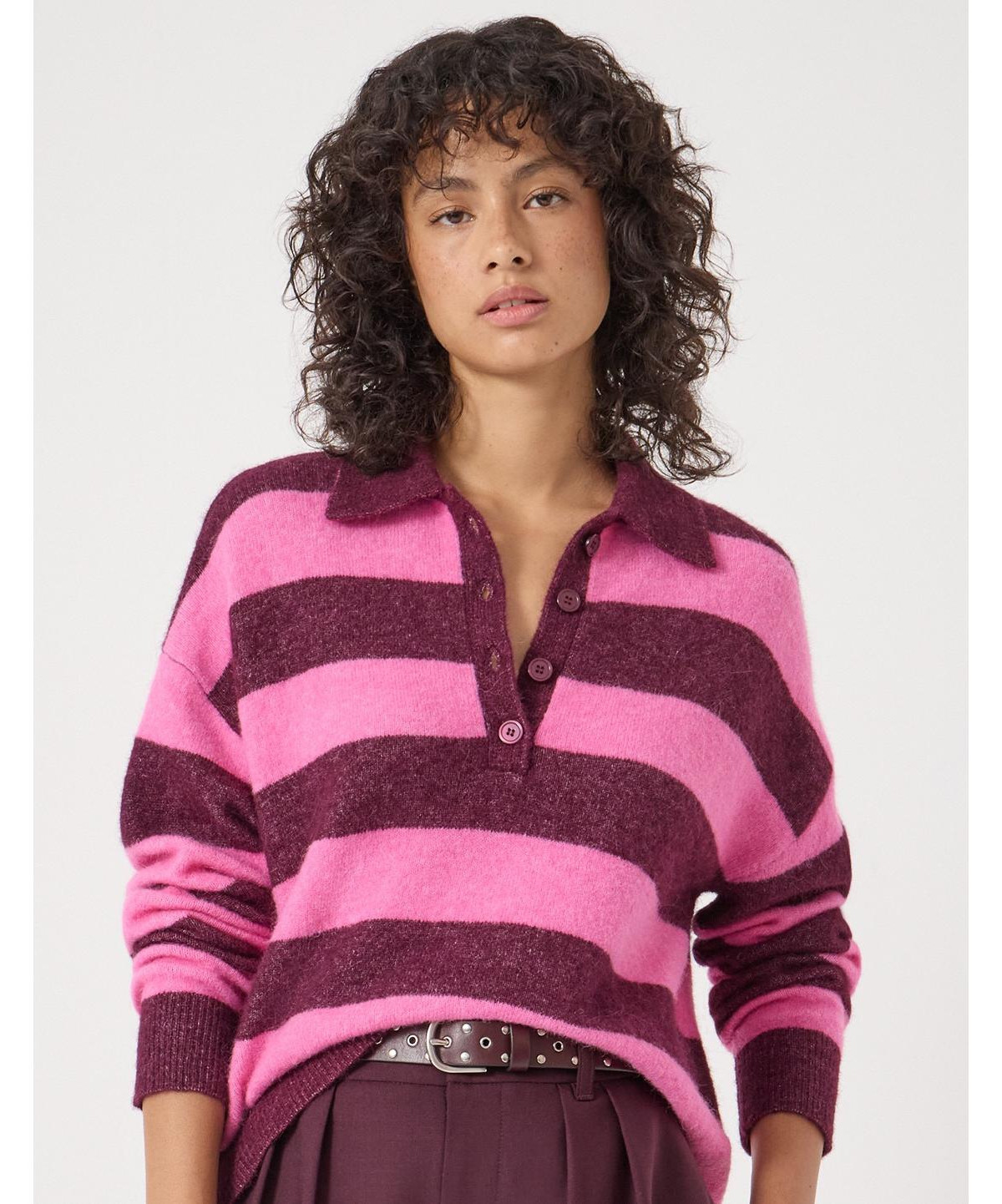 Hush Women's Drew Wool Blend Relaxed Rugby Sweater - Burgundy purple | Macy's