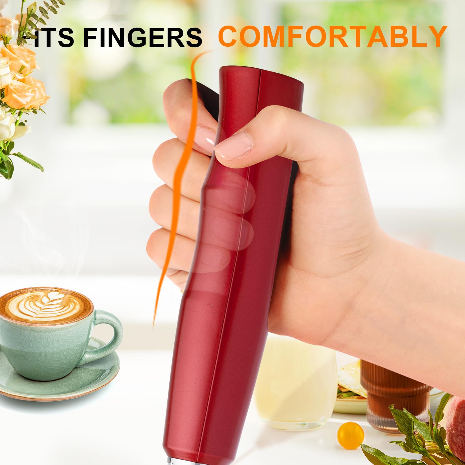 YUSWKO Red Rechargeable Milk Frother for Coffee with Stand, Handheld Drink Mixer with 3 Heads 3 S... | Amazon (US)